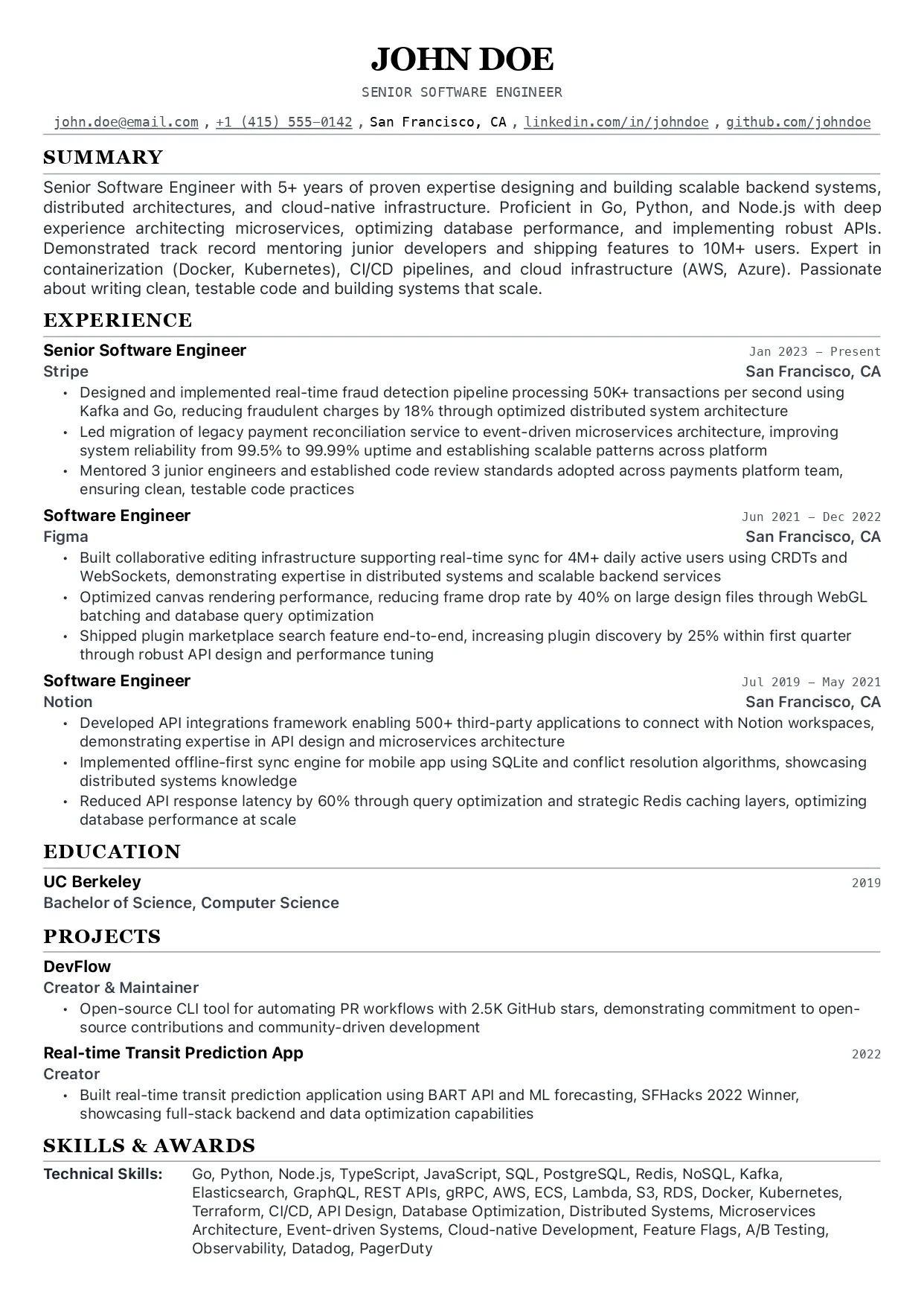 Swiss Single Column template preview
